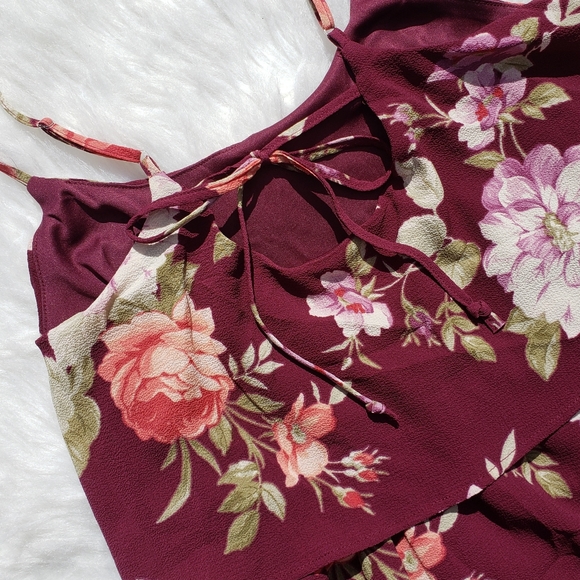 Burgundy Rose Print Dress - Picture 3 of 6